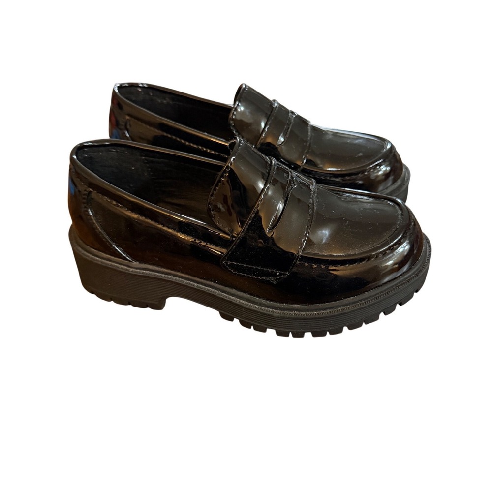 Link Kids Black Patent Penny Loafers Chunky Lug Sole Dress Shoes Size 12